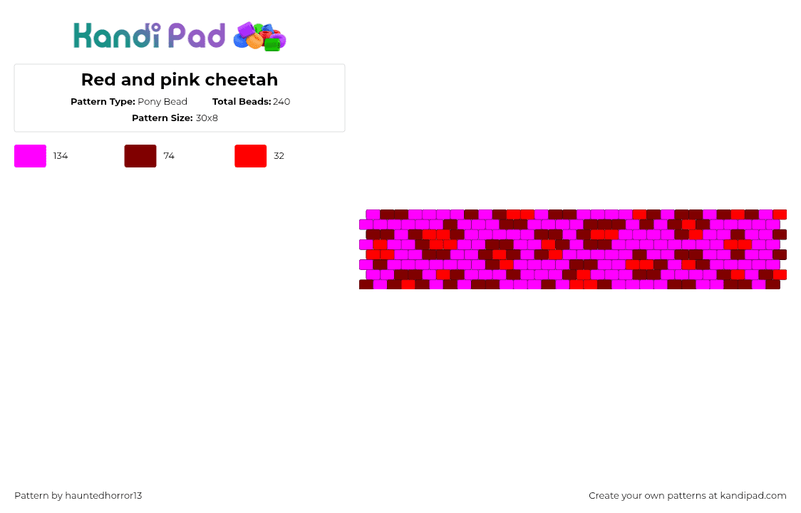 Red and pink cheetah - Pony Bead Pattern by hauntedhorror13 on Kandi Pad - pink,red,cheetah