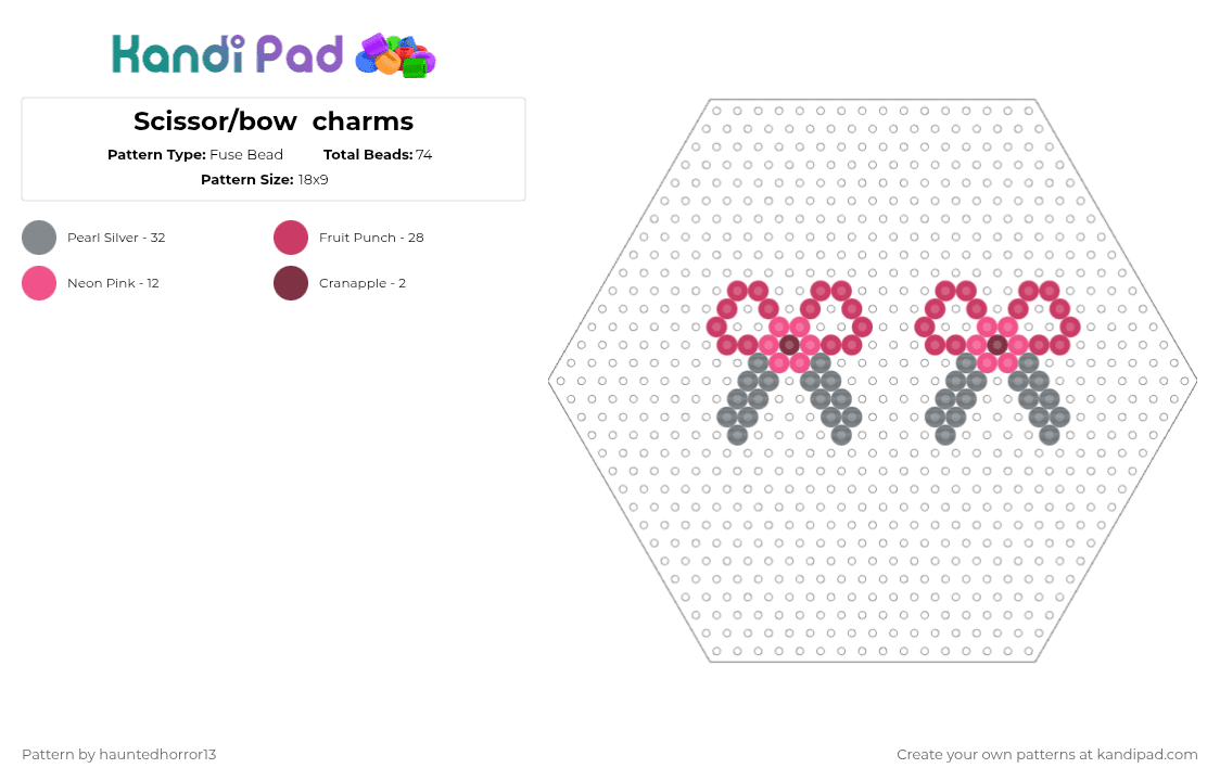 Scissor/bow  charms - Fuse Bead Pattern by hauntedhorror13 on Kandi Pad - pink,gray,scissor,bow,charm,earing