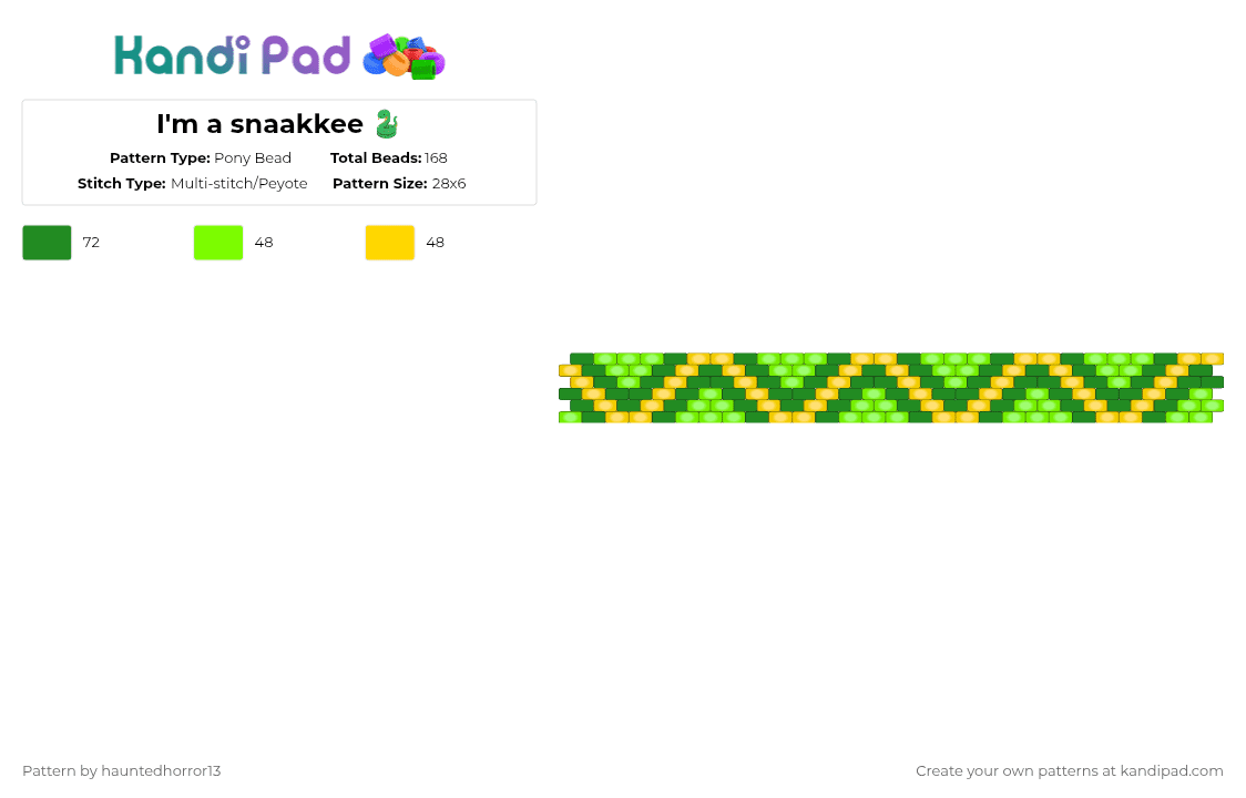 I\'m a snaakkee 🐍 - Pony Bead Pattern by hauntedhorror13 on Kandi Pad - green,yellow,random