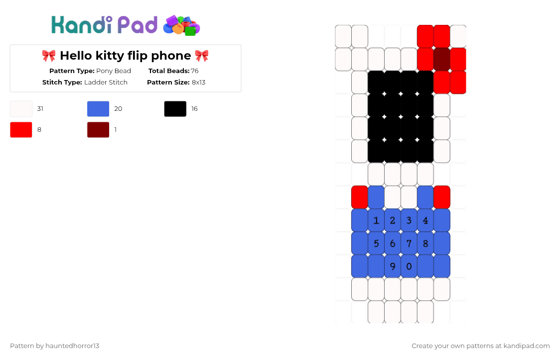 🎀 Hello kitty flip phone 🎀 - Pony Bead Pattern by hauntedhorror13 on Kandi Pad - white,blue,hello kitty,flip phone,sanrio