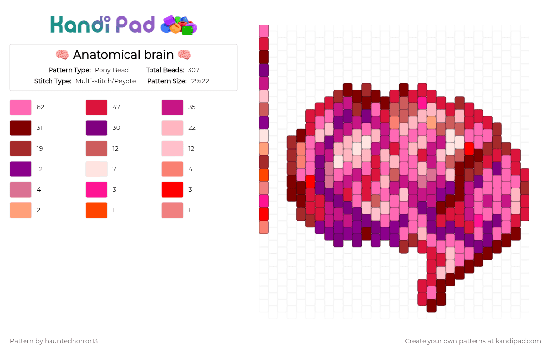 🧠 Anatomical brain 🧠 - Pony Bead Pattern by hauntedhorror13 on Kandi Pad - pink, red