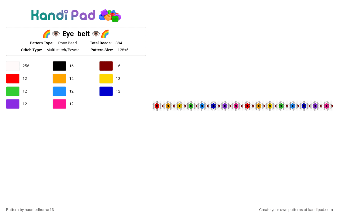 🌈👁️ Eye  belt 👁️🌈 - Pony Bead Pattern by hauntedhorror13 on Kandi Pad - brown, purple, white