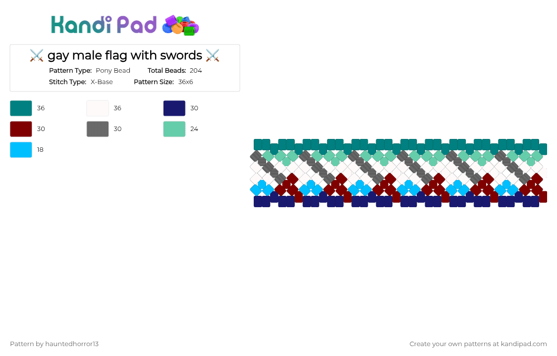 ⚔️ gay male flag with swords ⚔️ - Pony Bead Pattern by hauntedhorror13 on Kandi Pad - teal