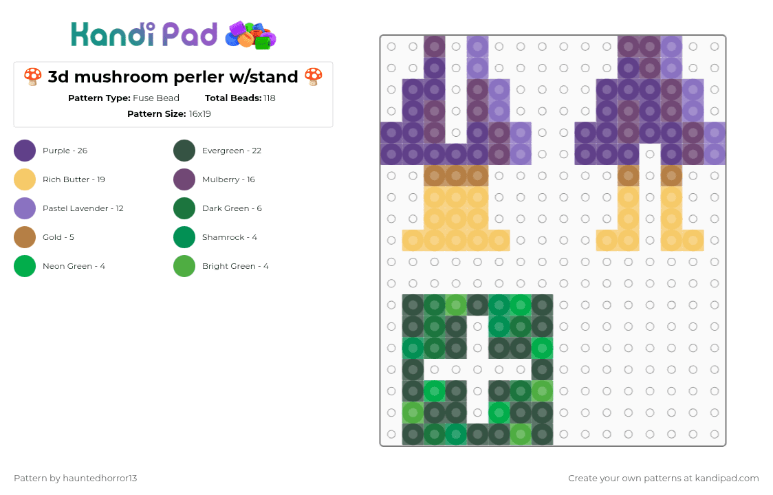 🍄 3d mushroom perler w/stand 🍄 - Fuse Bead Pattern by hauntedhorror13 on Kandi Pad - purple,yellow,green,colorful,mushroom,witchy,witch,nature