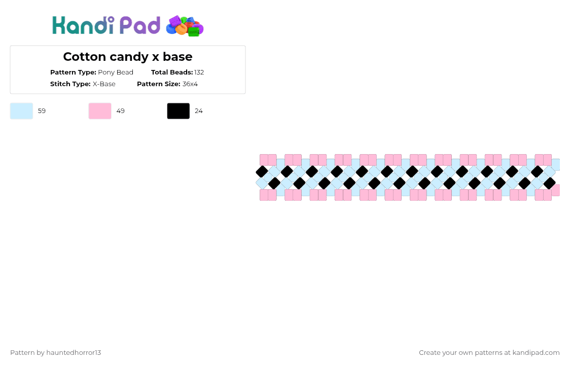 Cotton candy x base - Pony Bead Pattern by hauntedhorror13 on Kandi Pad - light blue,pink,cotdcottoncandy,yummy,food,blue and pink