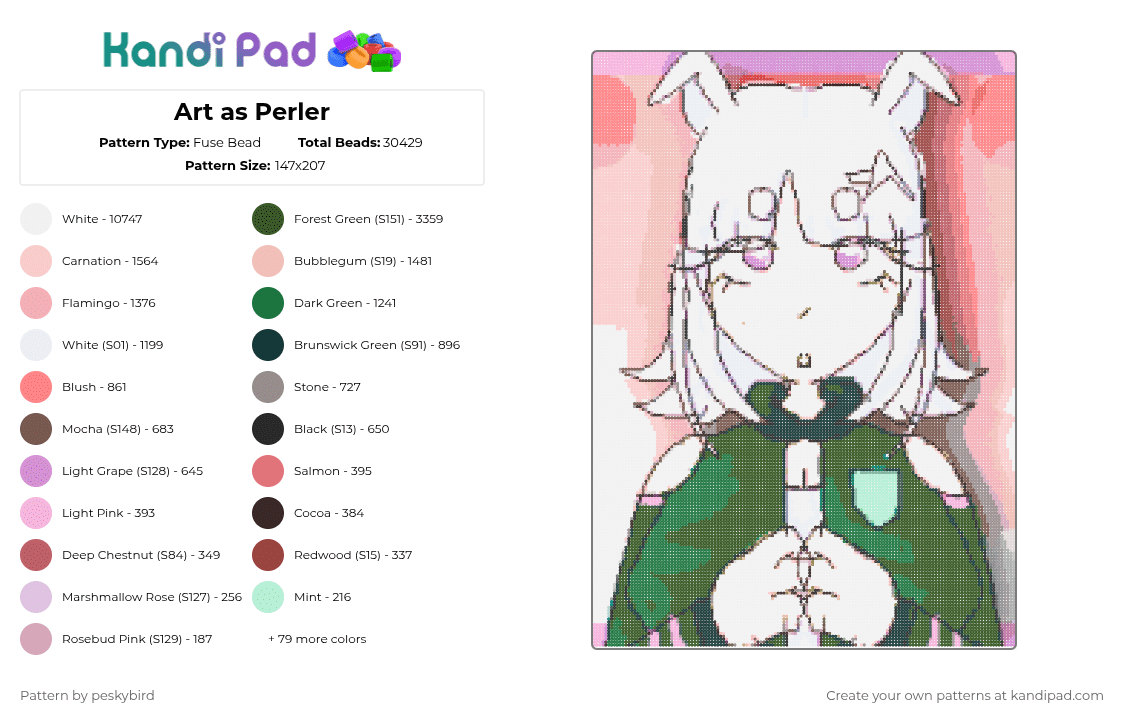 Art as Perler - Fuse Bead Pattern by mellomare on Kandi Pad - white,gray,red,gold,colorful,art,perler,umamusume