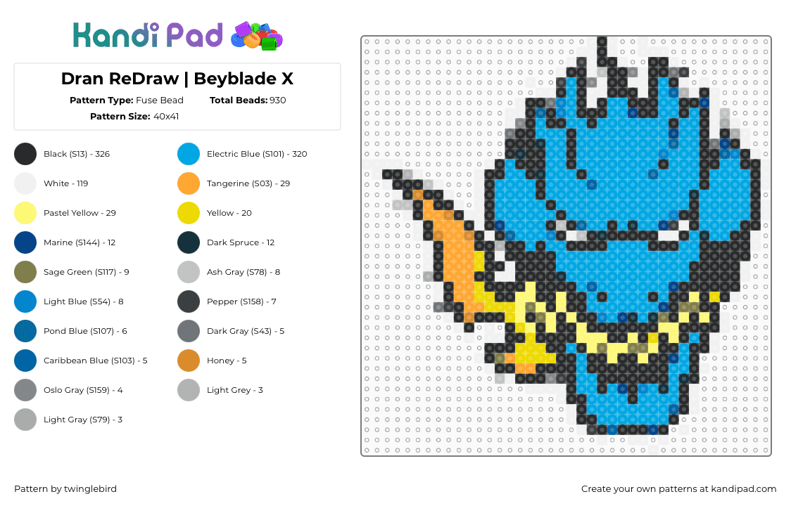 Dran ReDraw | Beyblade X - Fuse Bead Pattern by twinglebird on Kandi Pad - light blue