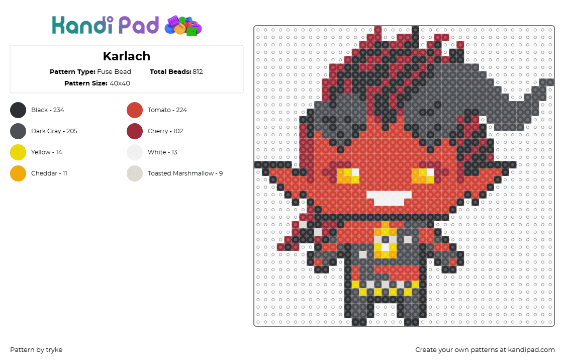 Karlach - Fuse Bead Pattern by tryke on Kandi Pad - red,gray,baldurs gate 3,karlach,companion,bg3