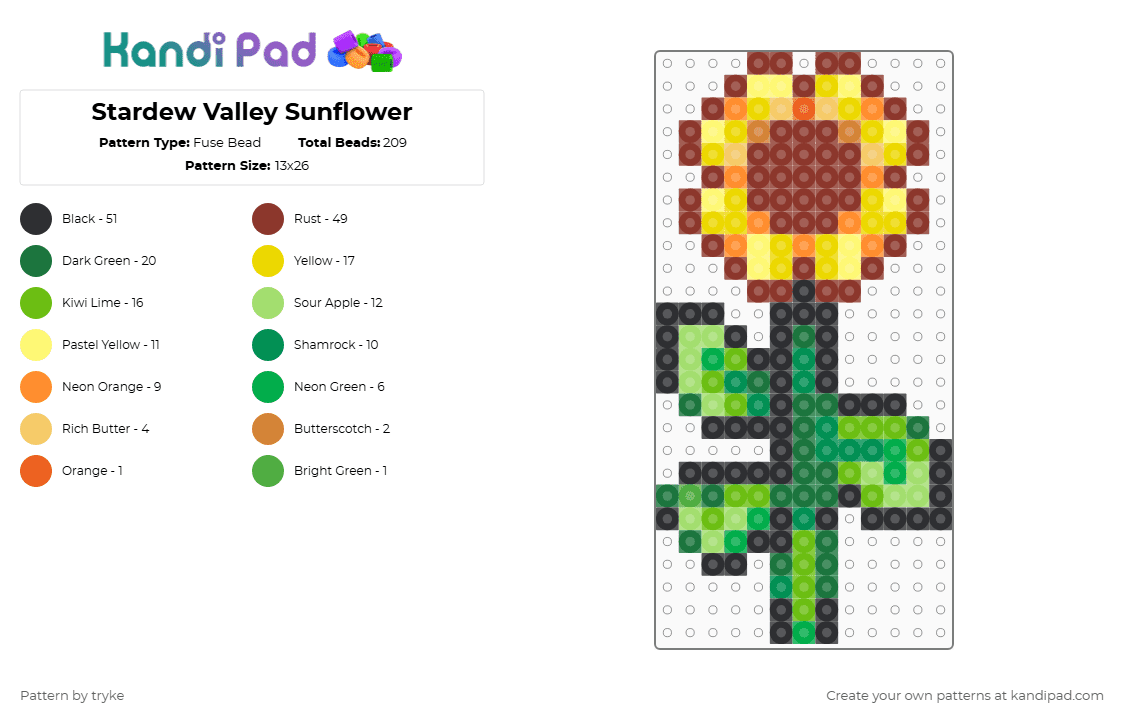 Stardew Valley Sunflower - Fuse Bead Pattern by tryke on Kandi Pad - red,green,stardew valley,sunflower,video game,flower
