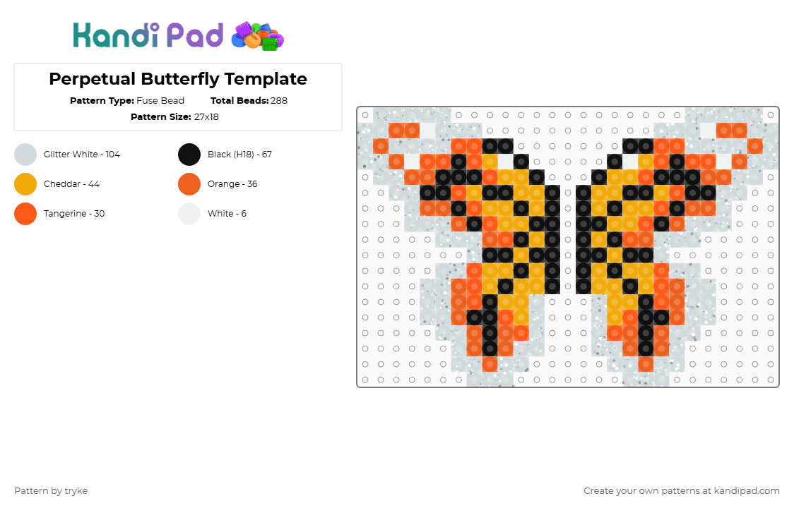 Perpetual Butterfly Template - Fuse Bead Pattern by tryke on Kandi Pad - white,orange