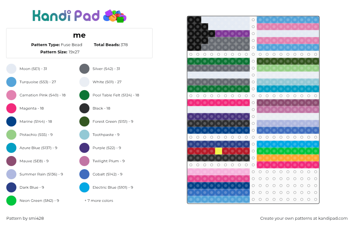 me - Fuse Bead Pattern by smi428 on Kandi Pad - pink,light blue,green,colorful,pride,flag