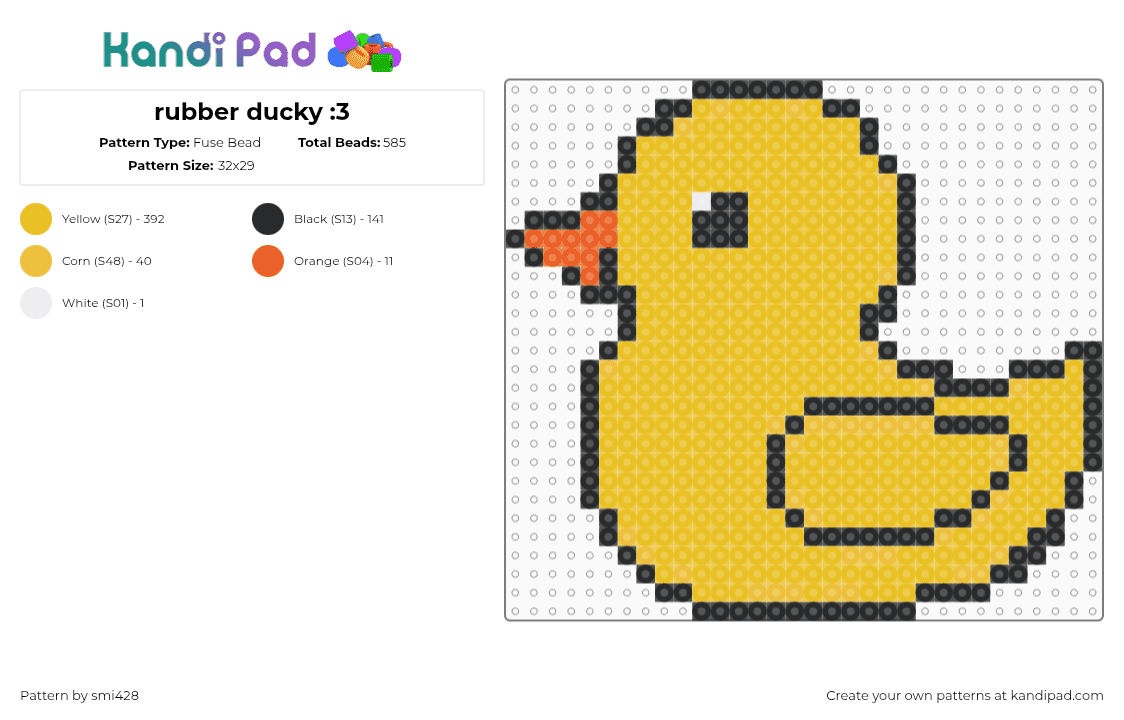 rubber ducky :3 - Fuse Bead Pattern by smi428 on Kandi Pad - yellow,duck,animal,cartoon animal,baby animals,ducks