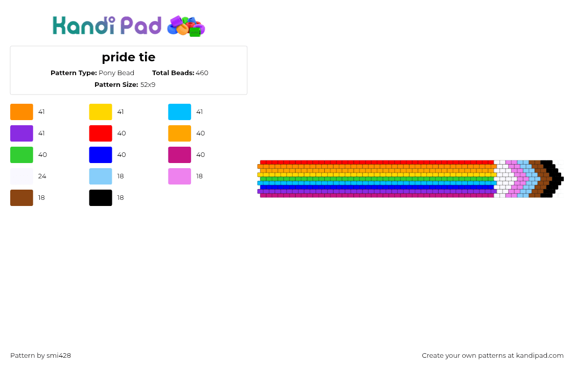 pride tie - Pony Bead Pattern by smi428 on Kandi Pad - pink,orange,colorful,pride,tie,peyote stitch
