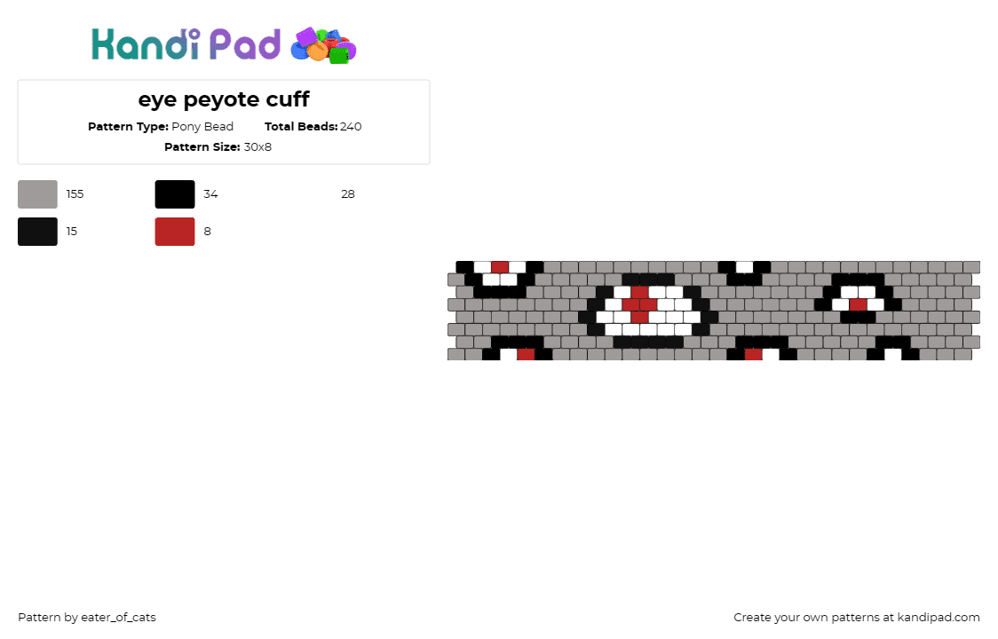 eye peyote cuff - Pony Bead Pattern by eater_of_cats on Kandi Pad - eyes,spooky,creepy,halloween,macabre,cuff,gray