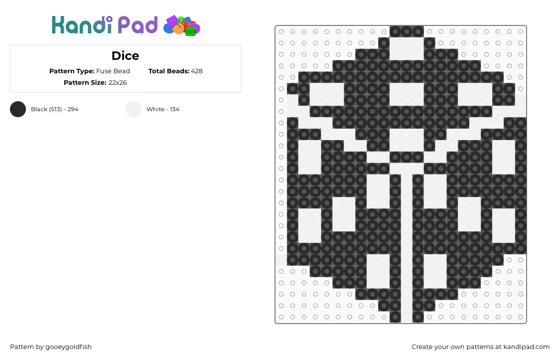 Dice - Fuse Bead Pattern by gooeygoldfish on Kandi Pad - white,black