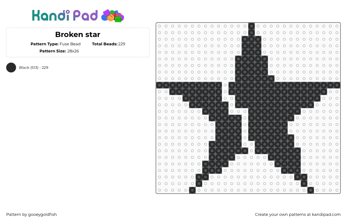 Broken star - Fuse Bead Pattern by gooeygoldfish on Kandi Pad - black