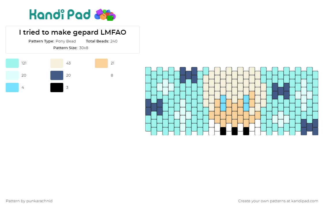 I tried to make gepard LMFAO - Pony Bead Pattern by punkarachnid on Kandi Pad - gepard,honkai star rail,cuff,character,gaming,humor,light blue,beige