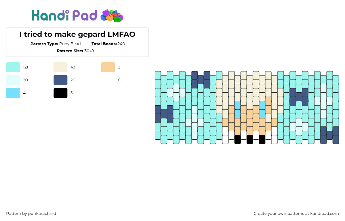 I tried to make gepard LMFAO - Pony Bead Pattern by punkarachnid on Kandi Pad - gepard,honkai star rail,cuff,character,gaming,humor,light blue,beige