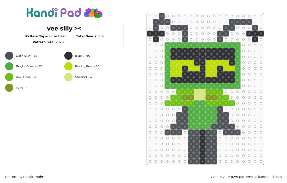 vee silly > - Fuse Bead Pattern by realairimoimoi on Kandi Pad - green,gray