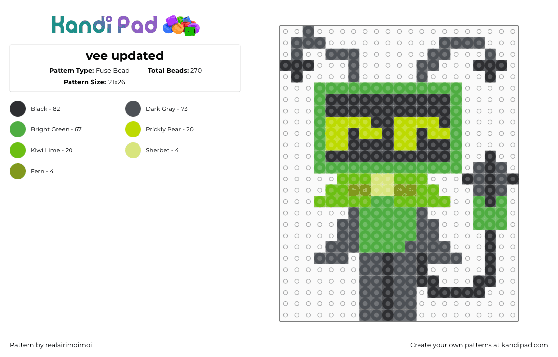 vee updated - Fuse Bead Pattern by realairimoimoi on Kandi Pad - green,gray