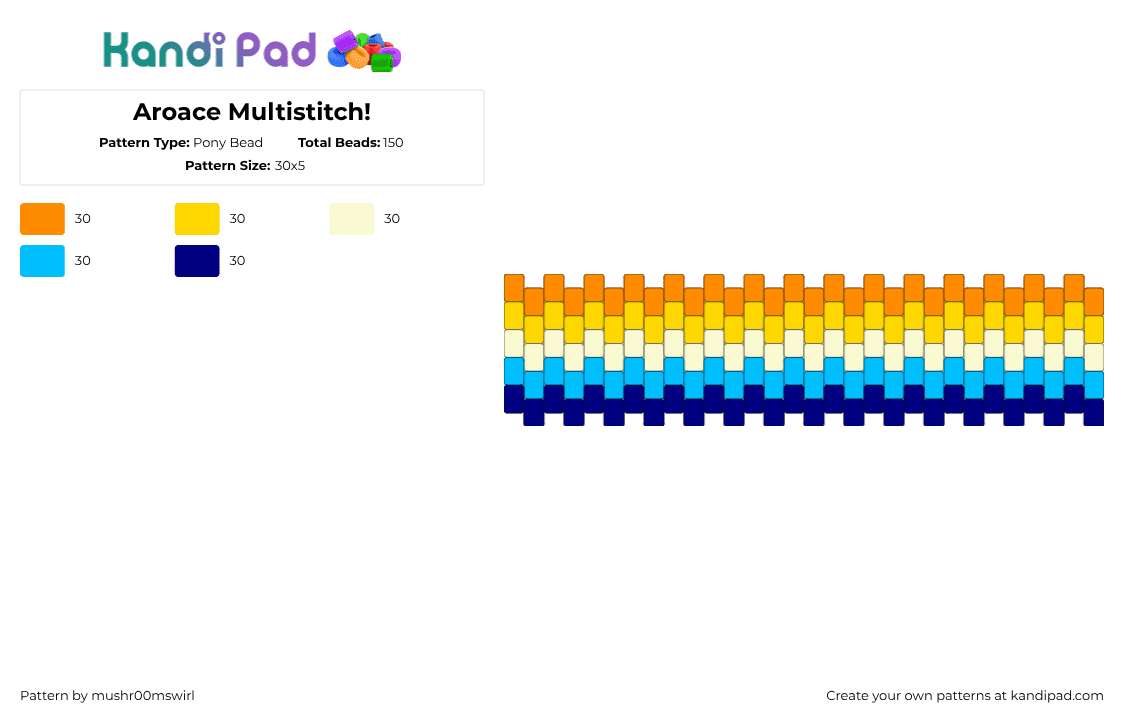 Aroace Multistitch! - Pony Bead Pattern by mushr00mswirl on Kandi Pad - orange,yellow,light blue,purple,pride,aroace,multistitch,lgbtqia