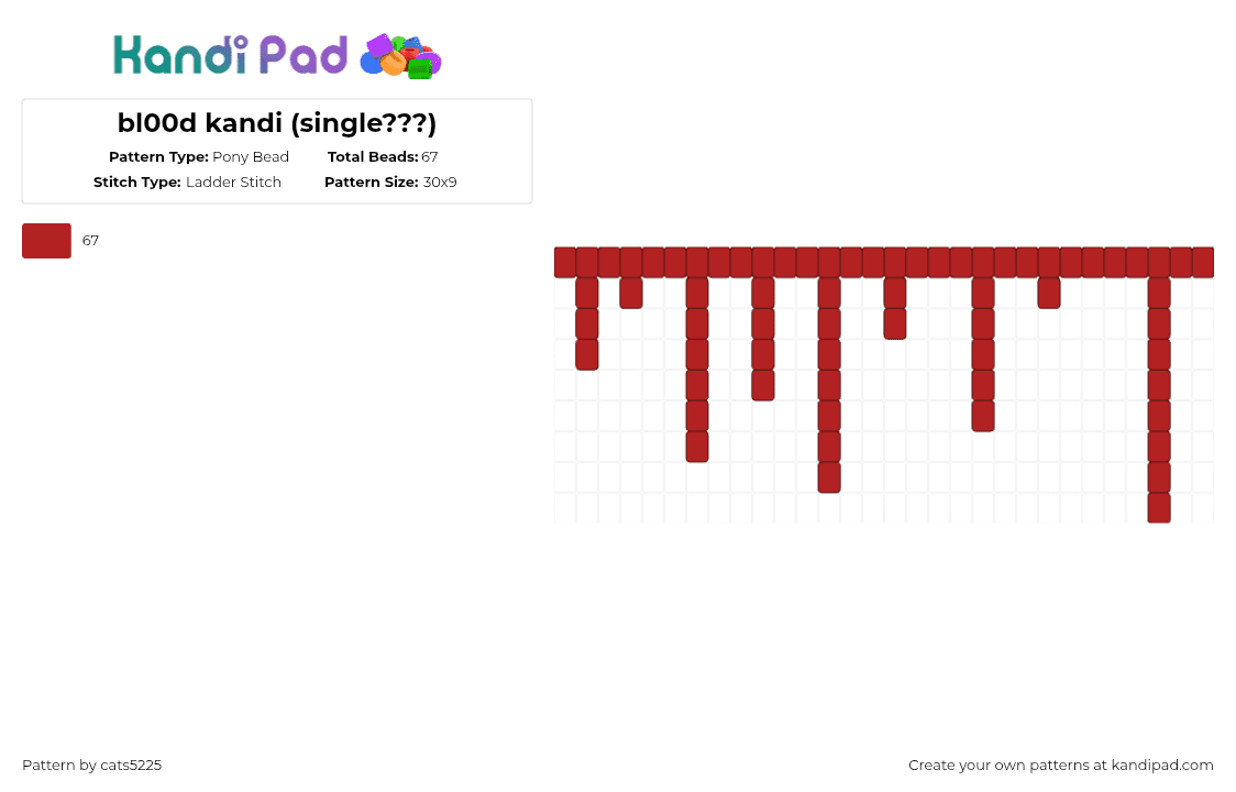 bl00d kandi (single???) - Pony Bead Pattern by cats5225 on Kandi Pad - red