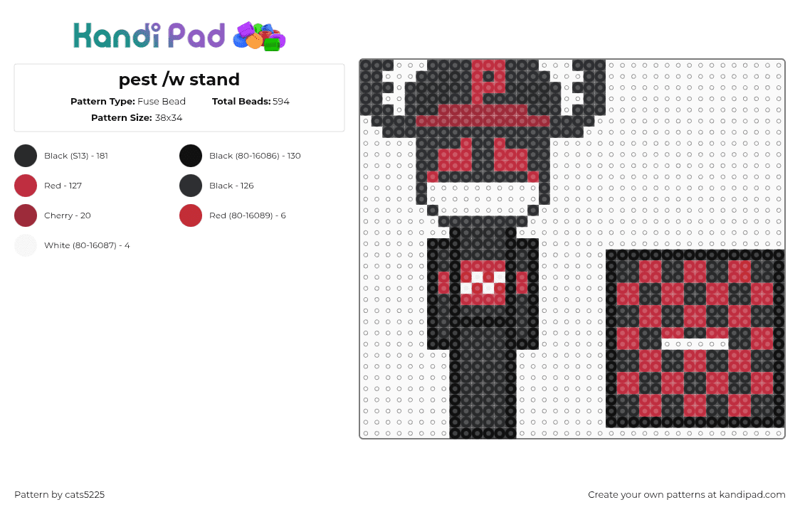 pest /w stand - Fuse Bead Pattern by cats5225 on Kandi Pad - black,red