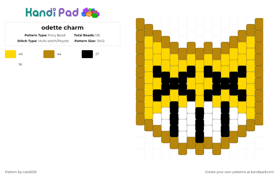 odette charm - Pony Bead Pattern by cats5225 on Kandi Pad - gold,yellow