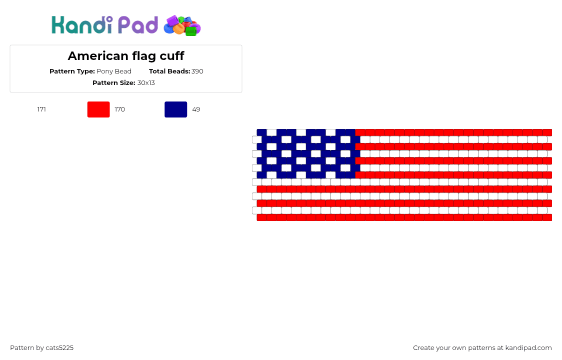 American flag cuff - Pony Bead Pattern by cats5225 on Kandi Pad - red