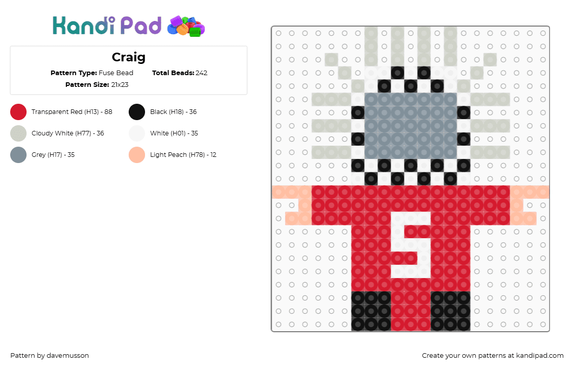 Craig - Fuse Bead Pattern by davemusson on Kandi Pad - red