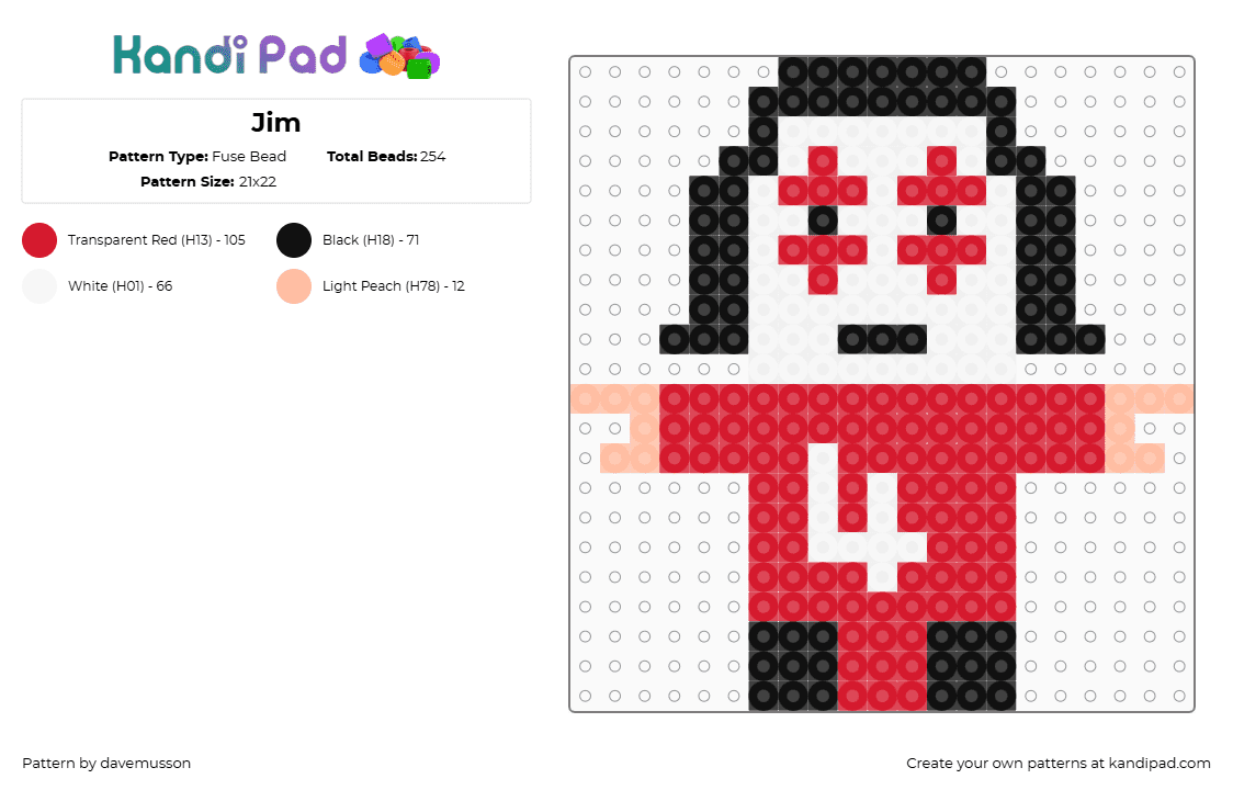 Jim - Fuse Bead Pattern by davemusson on Kandi Pad - red