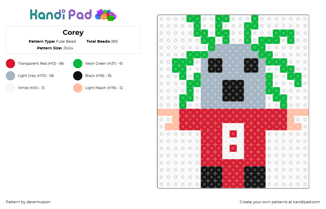 Corey - Fuse Bead Pattern by davemusson on Kandi Pad - red,pink,green