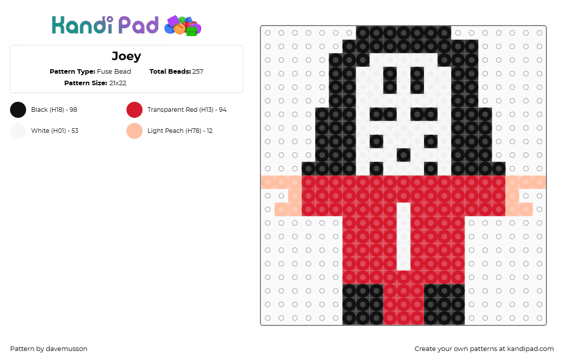 Joey - Fuse Bead Pattern by davemusson on Kandi Pad - red