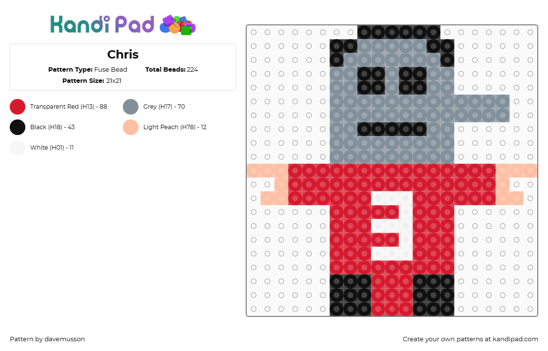 Chris - Fuse Bead Pattern by davemusson on Kandi Pad - red,gray