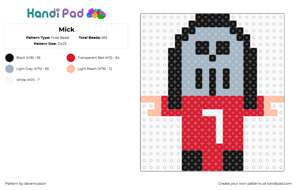 Mick - Fuse Bead Pattern by davemusson on Kandi Pad - red,pink