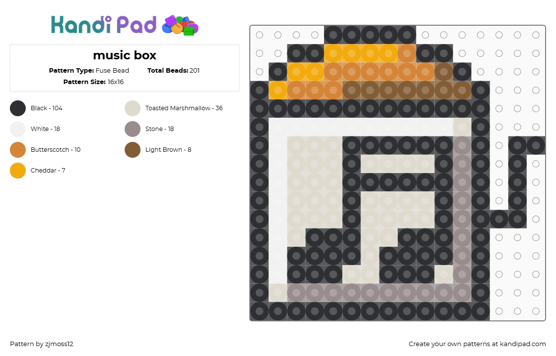 music box - Fuse Bead Pattern by zjmoss12 on Kandi Pad - black,beige