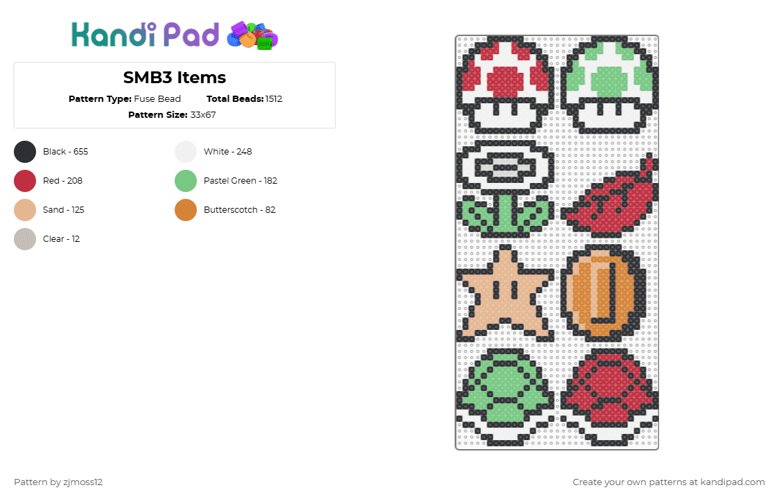 SMB3 Items - Fuse Bead Pattern by zjmoss12 on Kandi Pad - red,teal