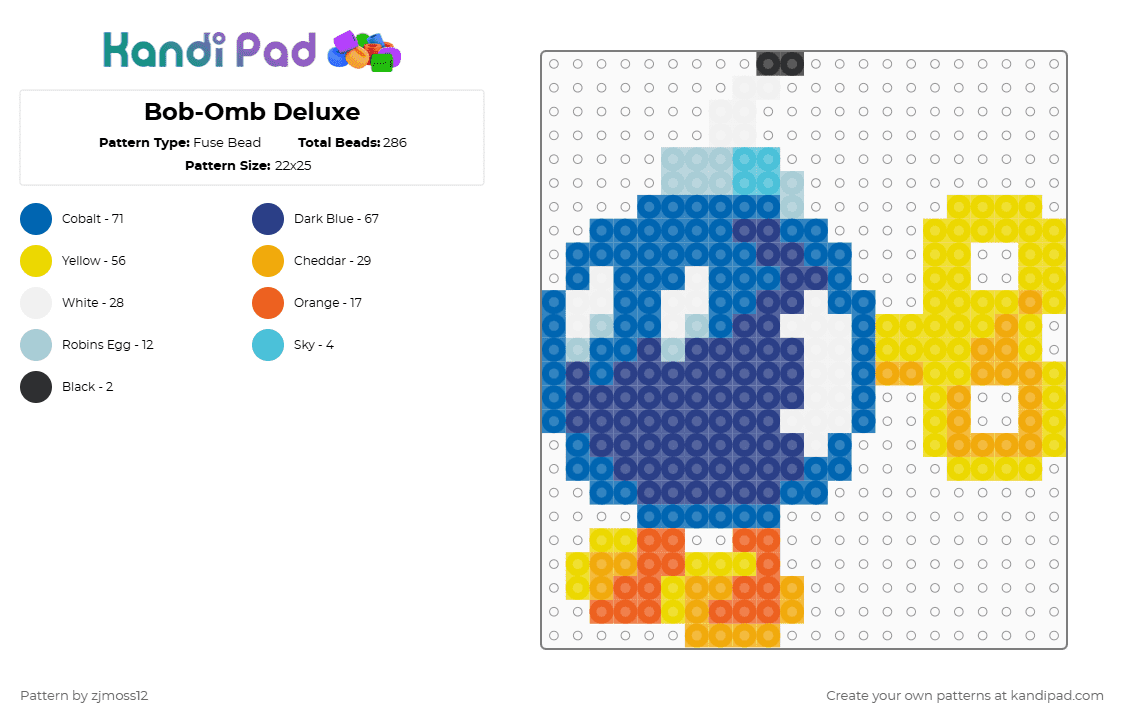 Bob-Omb Deluxe - Fuse Bead Pattern by zjmoss12 on Kandi Pad - blue