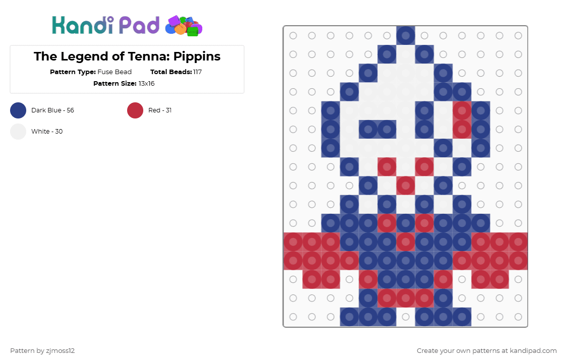 The Legend of Tenna: Pippins - Fuse Bead Pattern by zjmoss12 on Kandi Pad - blue,red