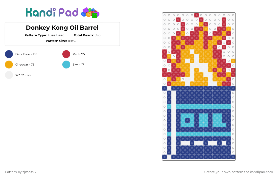 Donkey Kong Oil Barrel - Fuse Bead Pattern by zjmoss12 on Kandi Pad - blue