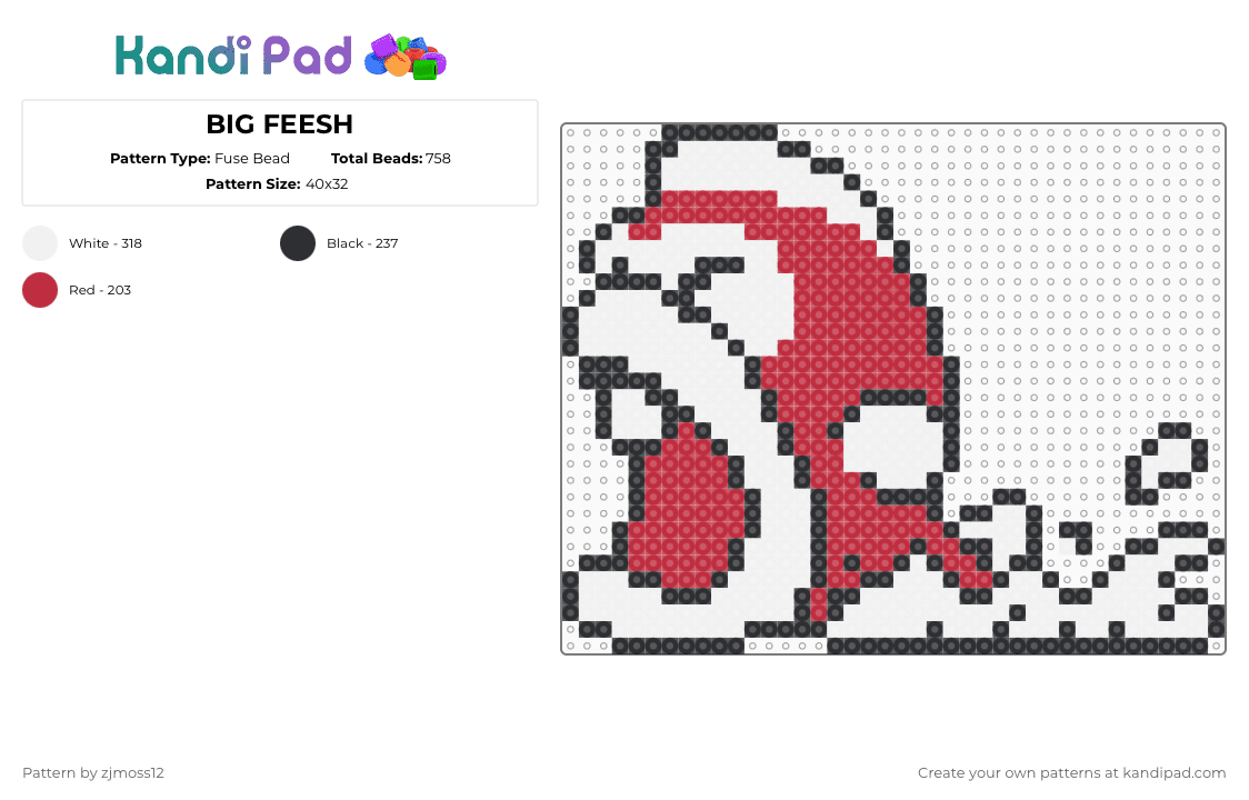 BIG FEESH - Fuse Bead Pattern by zjmoss12 on Kandi Pad - white,red