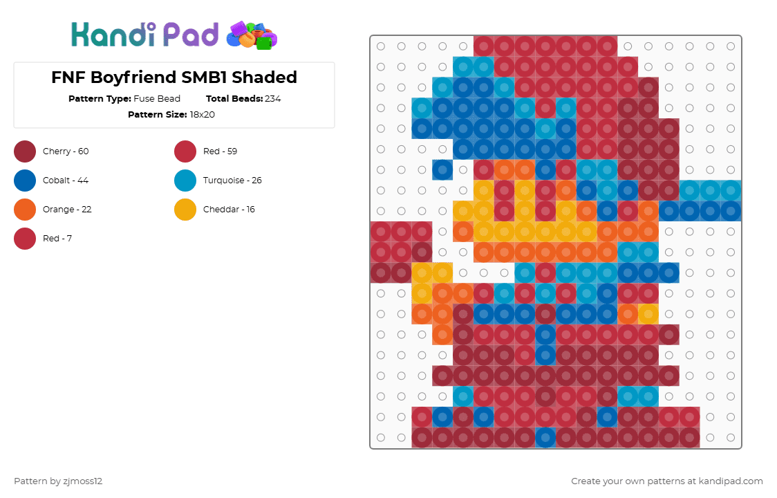 FNF Boyfriend SMB1 Shaded - Fuse Bead Pattern by zjmoss12 on Kandi Pad - red
