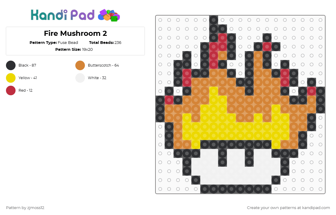 Fire Mushroom 2 - Fuse Bead Pattern by zjmoss12 on Kandi Pad - yellow,orange