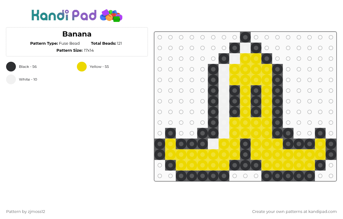 Banana - Fuse Bead Pattern by zjmoss12 on Kandi Pad - yellow