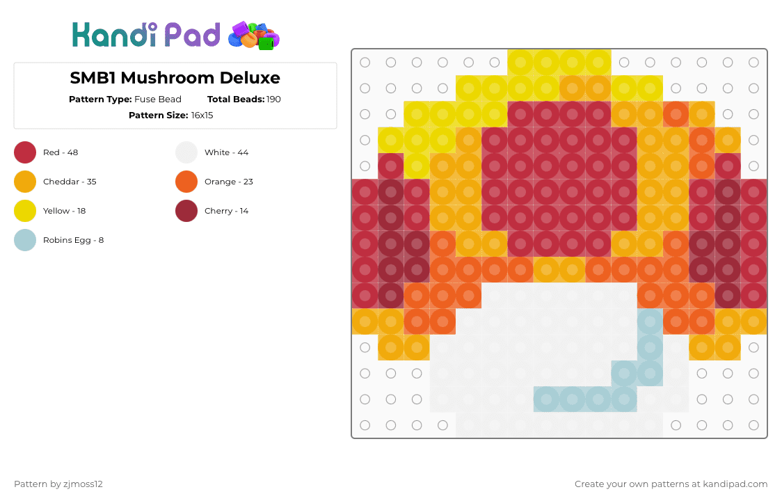 SMB1 Mushroom Deluxe - Fuse Bead Pattern by zjmoss12 on Kandi Pad - orange,red