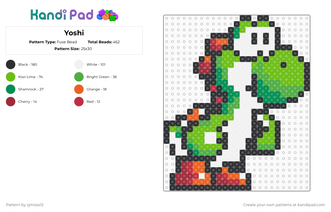 Yoshi - Fuse Bead Pattern by zjmoss12 on Kandi Pad - green