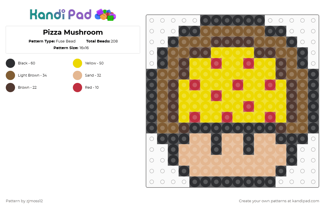 Pizza Mushroom - Fuse Bead Pattern by zjmoss12 on Kandi Pad - 