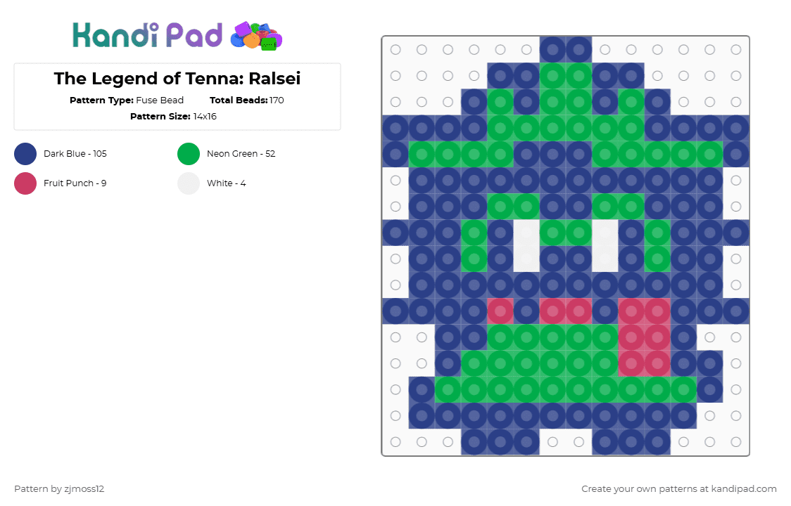 The Legend of Tenna: Ralsei - Fuse Bead Pattern by zjmoss12 on Kandi Pad - blue