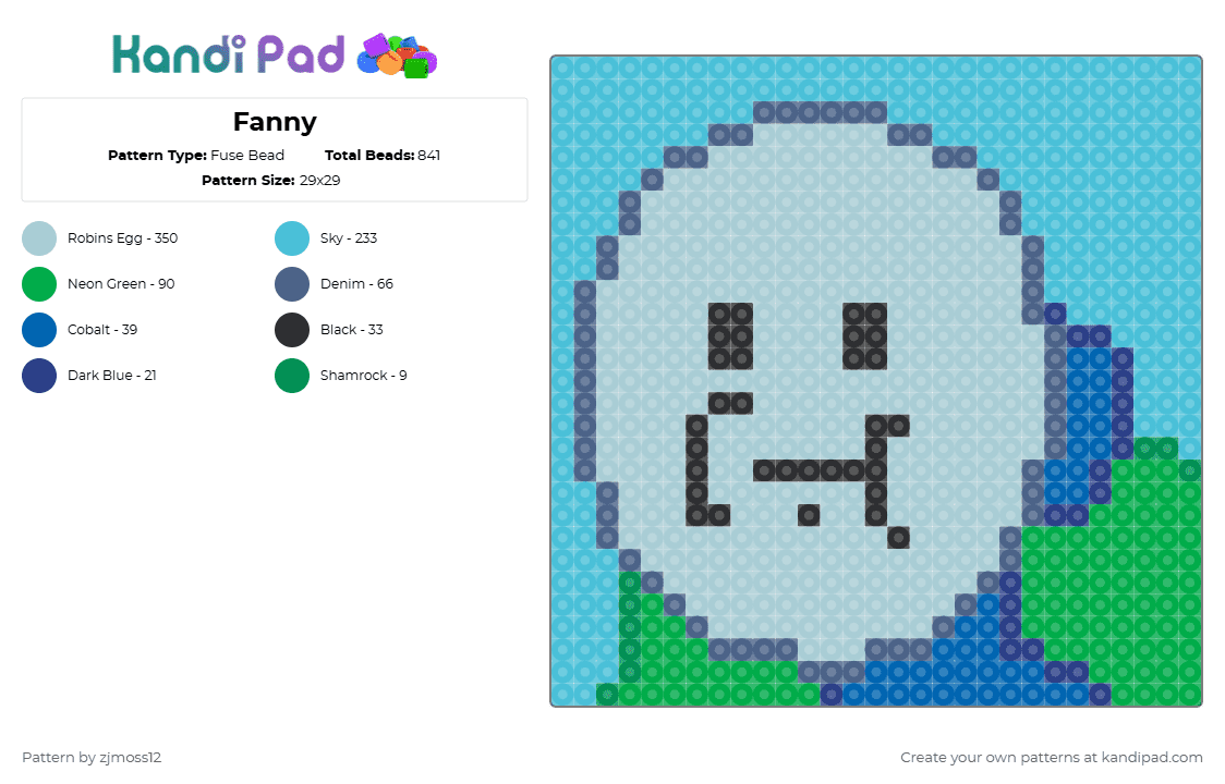 Fanny - Fuse Bead Pattern by zjmoss12 on Kandi Pad - light blue