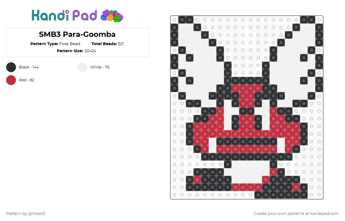 SMB3 Para-Goomba - Fuse Bead Pattern by zjmoss12 on Kandi Pad - red,white